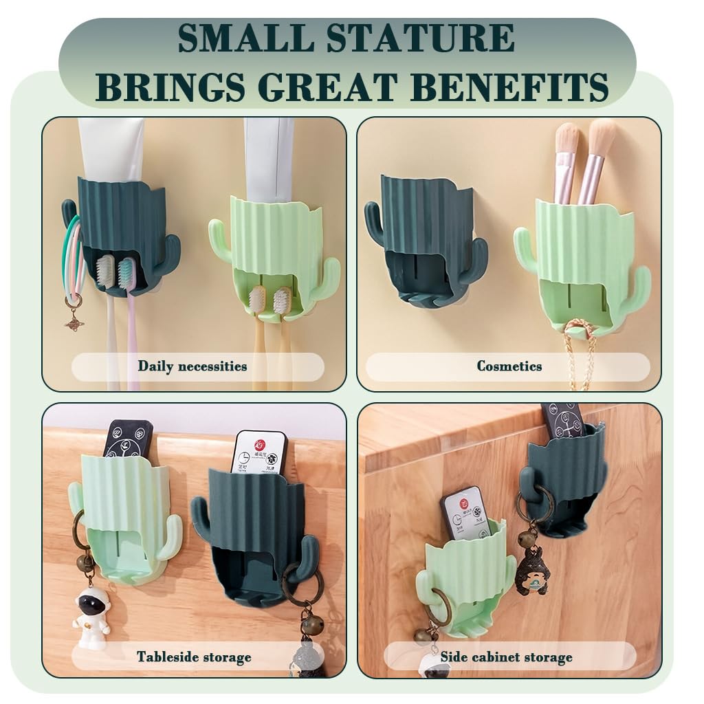 HASTHIP Toothbrush Holder for Bathroom Wall with Dual Slots and Self-Adhesive Mount | Green and Blue 2Pcs Set