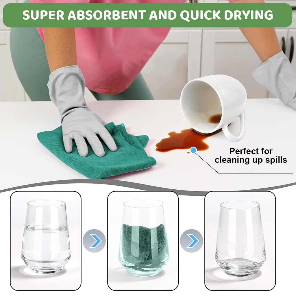 HASTHIP Microfiber Cleaning Cloth for Kitchen with Pre Cut Tear Away Design 15 Count 25x60cm Green