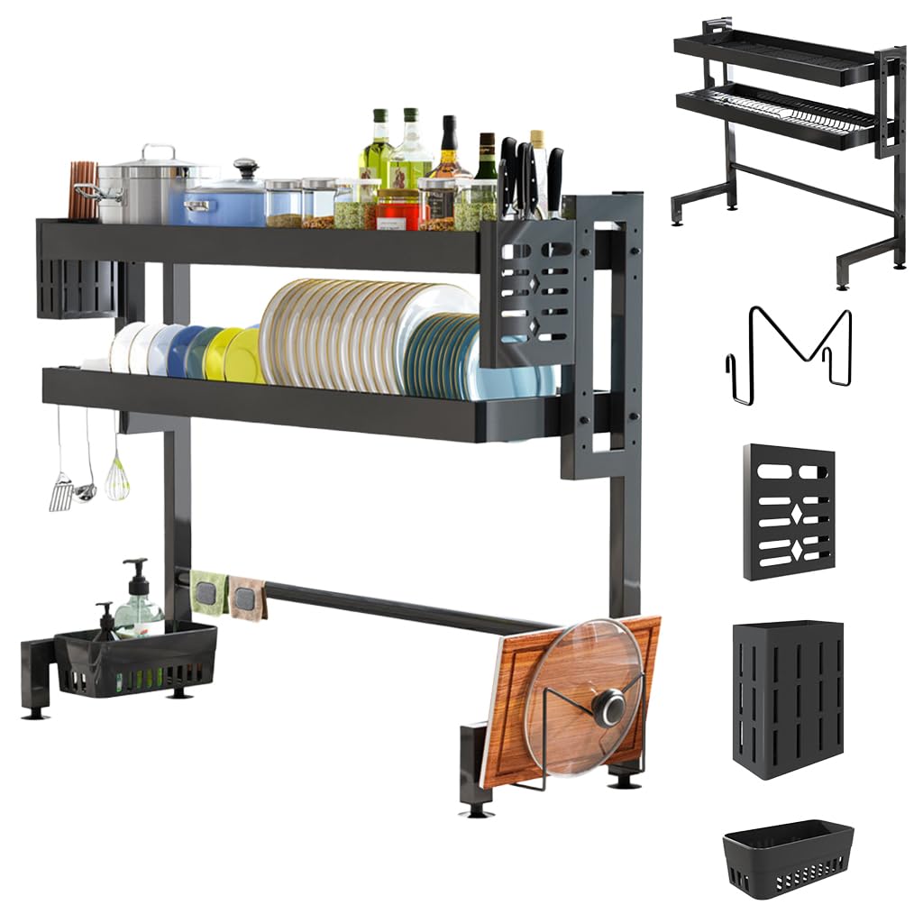 Supvox Kitchen Sink Organizer for Over-the-Sink Storage with Double Layer 95cm Carbon Steel Rack