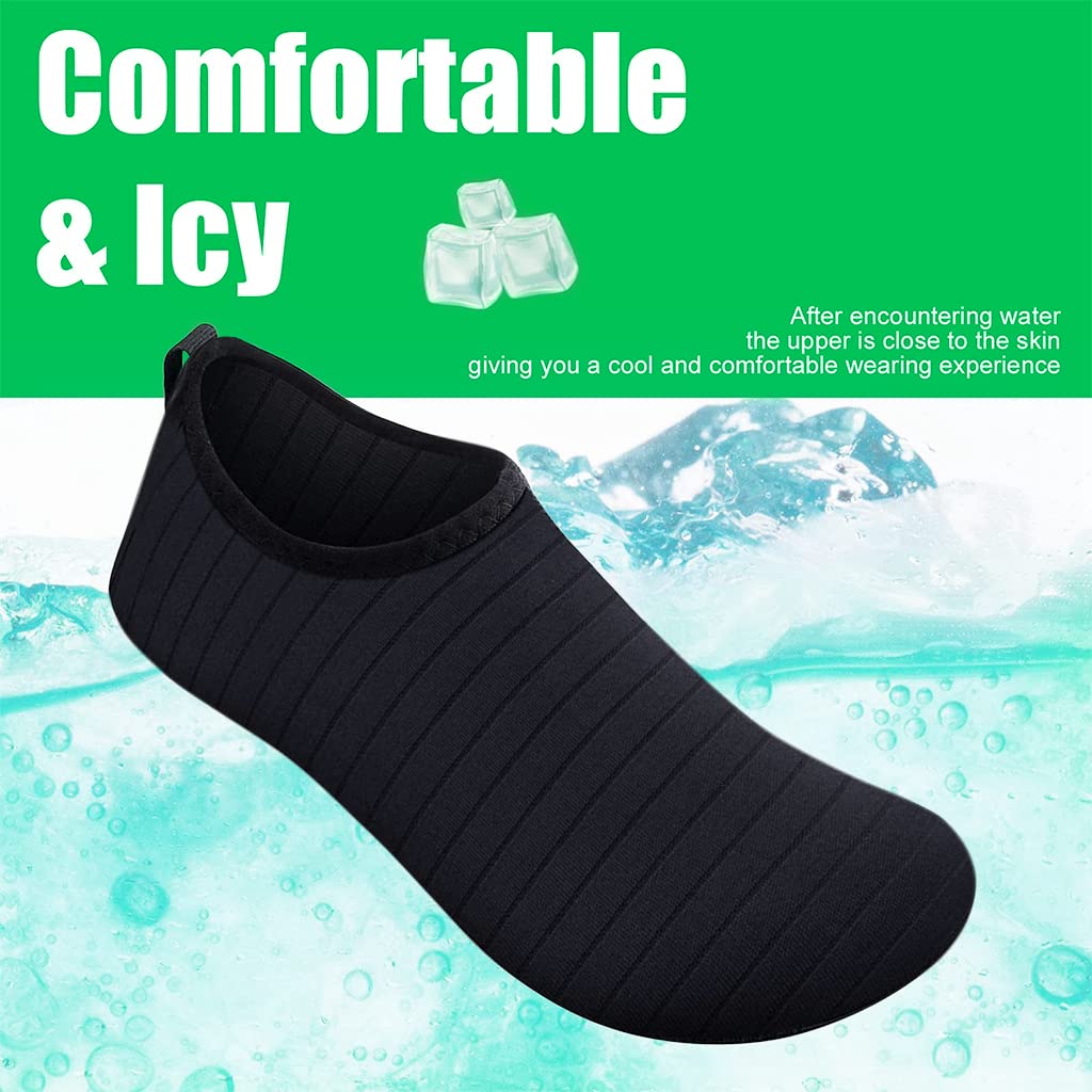 PALAY® Water Shoes for Men Women Quick-Dry Beach Barefoot Aqua Socks Slip-on for Sport Swim Surf Yoga Exercise - Black (US 9-10 Women/US 8-9 Men)