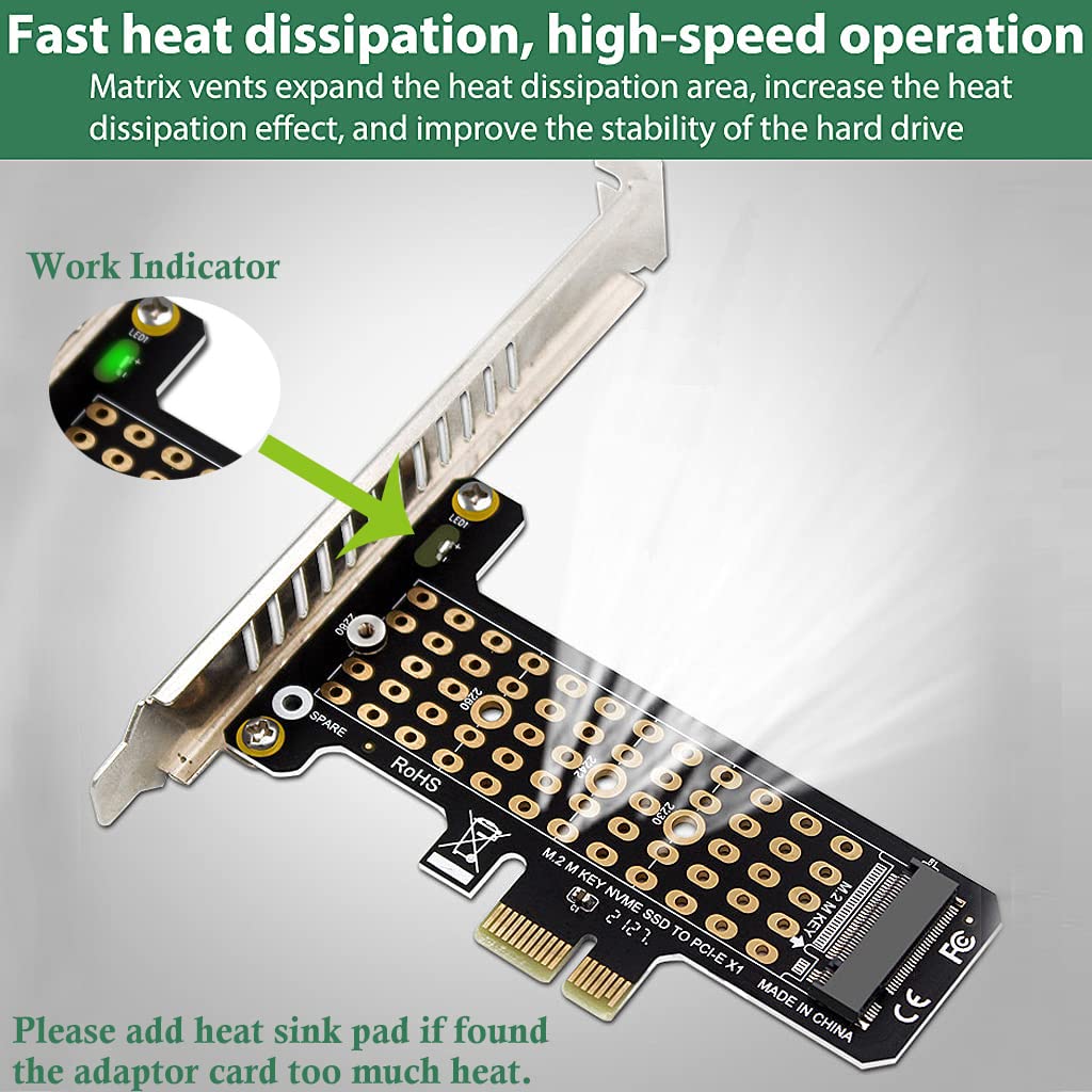 Verilux® NVMe Adapter, M.2 PCIE 4.0 x1 Adapter, M.2 NVME to PCIE 4.0 Adapter Card for M.2 (M Key) 2230, 2242, 2260, 2280 Size M.2 NVME SSD, Support PCIe x1 x4 x8 x16 Slot, Adapter Graphic Card