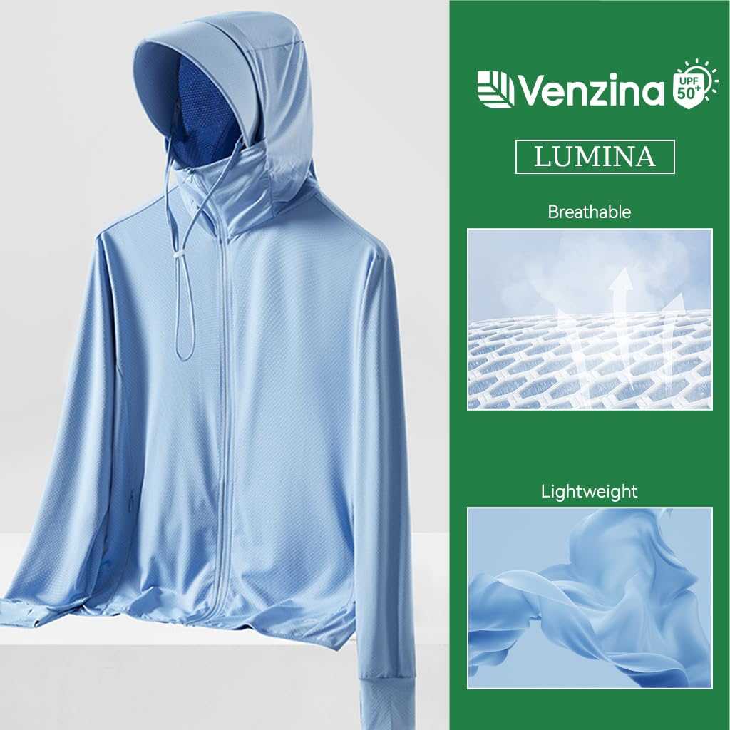 Venzina Sun Jacket for Men with UPF 50+ Protection and Detachable Brim | Quick-Dry Blue Hoodie