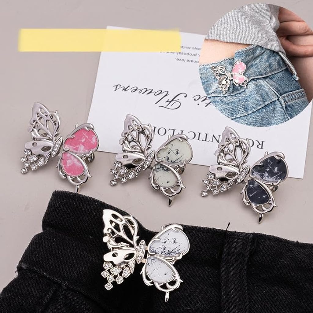 SANNIDHI® 4 Set Pant Waist Tightener Flower Buttons Pins for Loose Jeans, Adjustable Waist Buckle Extender Set Pants Clips, No Sewing for Jeans, Skirts - Multicolor
