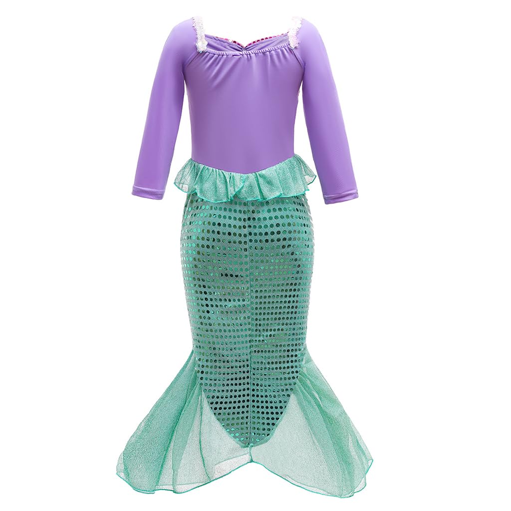 Venzina® Mermaid Princess Costume for Girls Cosplay Suit with Wig and Headband Kids Role Play Dress Up Costume Halloween Party Birthday Costume for Girls 4-5 Years Old