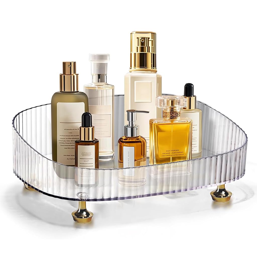HASTHIP Perfume Organizer for Bathroom and Vanity with Golden Feet 27x18x6.5cm | Clear PET Tray