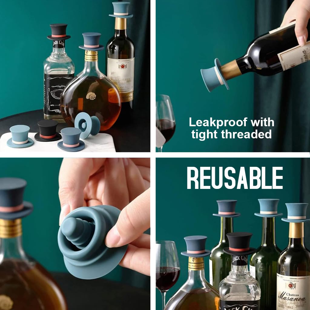 HASTHIP Wine Stoppers for Table Setting and Decoration featuring Hat Style Silicone | 3Pcs Reusable Universal Fit Plugs