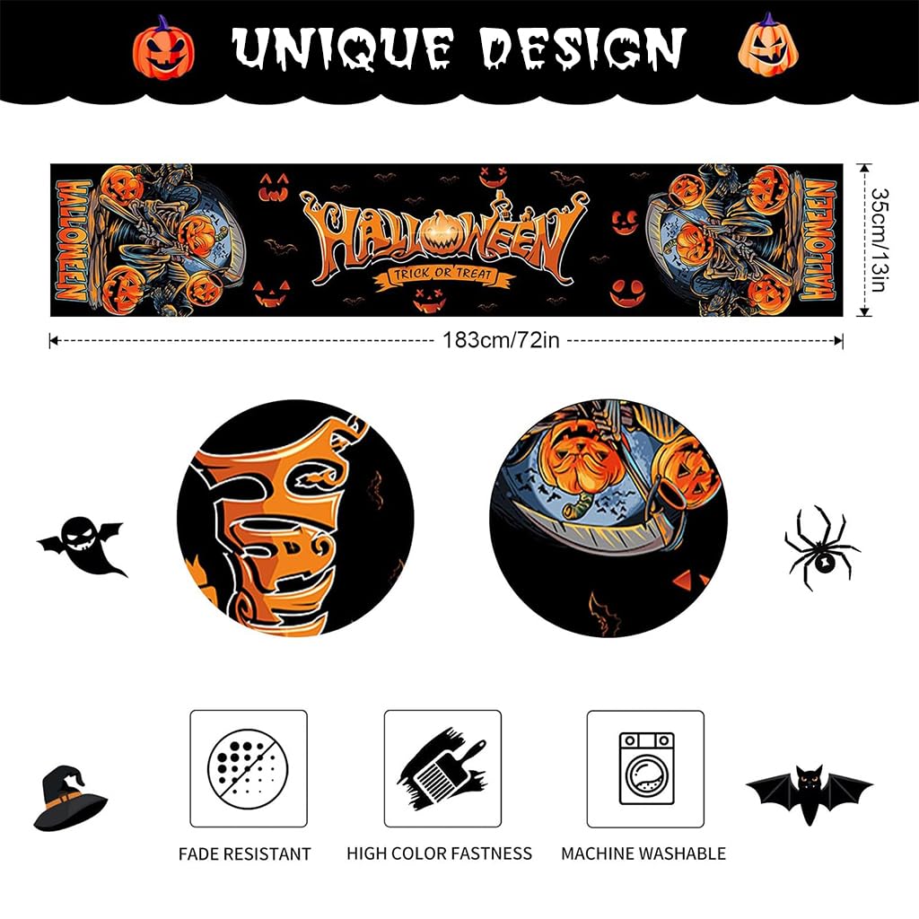 HASTHIP® Halloween Table Runner 12.9x70.8 inches Halloween Evil Pumpkin Linen Cloth Runner for Halloween Table Settings Halloween Table Decorative Dining Table Runner Creative Halloween Home Decor