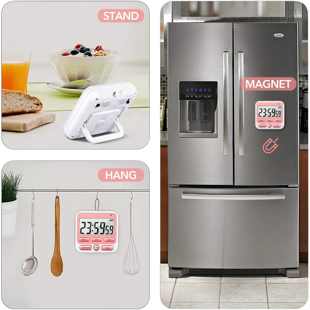 HASTHIP Digital Kitchen Timer for Cooking and Study with 24 Hour Clock | Mute or Loud Alarm