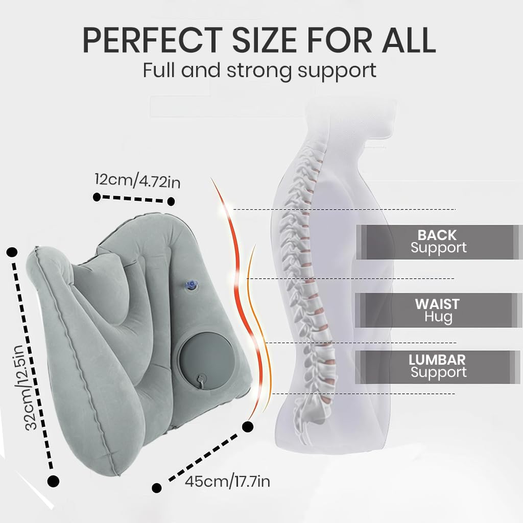 Supvox Travel Lumbar Support Pillow for Office Chair and Car featuring Curved Spine Support | Packable Cushion with Cool Touch Fabric and Storage Bag