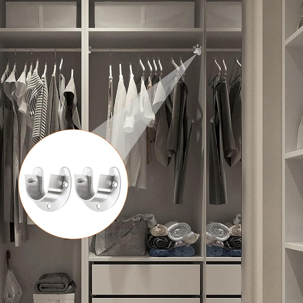 HASTHIP® 2Pcs Wardrobe Hanging Rod Mounts U-Shaped Closet Rod End Supports Wardrobe Brackets Screw Mounted Universal Stainless Steel 1-1/3''Wardrobe Brackets with Screws