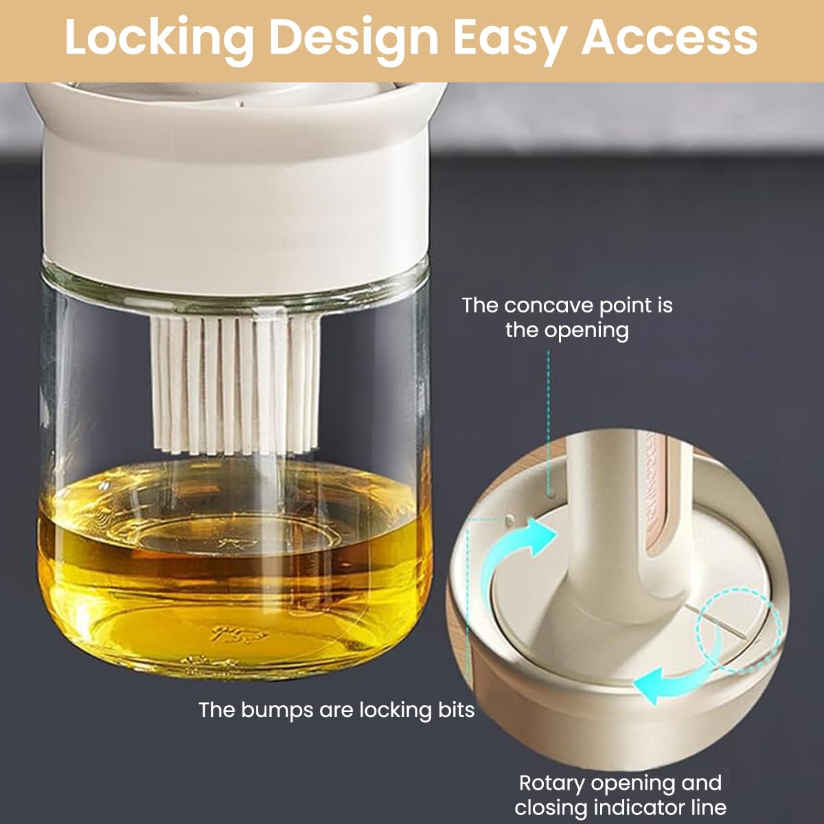 Supvox 2 in 1 Kitchen Glass Oil Bottle for Cooking with Retractable Silicone Brush | Transparent Dispenser