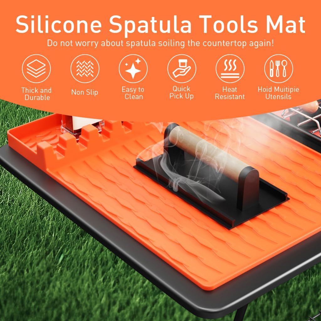 Supvox Silicone Grill Tools Mat for Barbecue and Kitchen Use with 28x40 cm Size featuring Anti Slip Grooves and Drip Pad | Orange Silicone Counter Protection