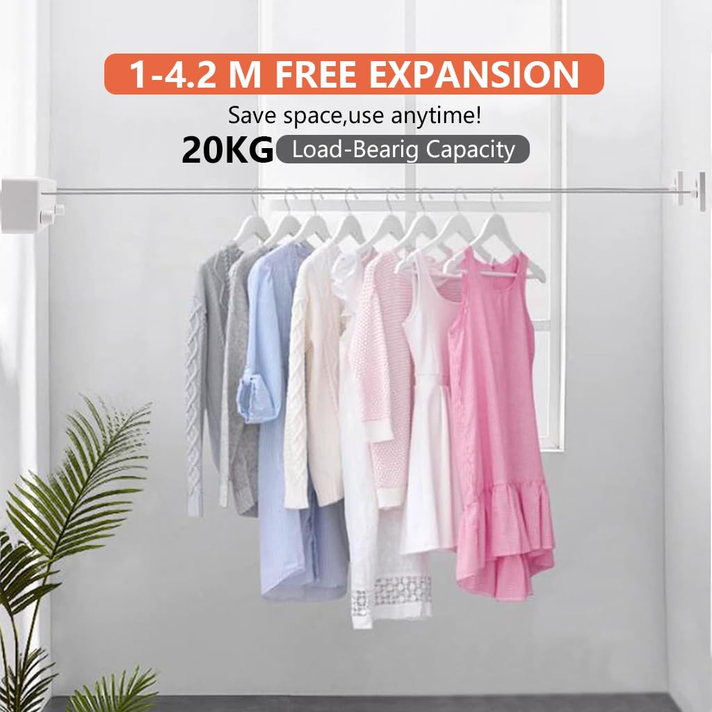 HASTHIP Wall Clothesline for Indoor and Outdoor Use with 4.6 Yard Dual Row Stainless Steel Rope | Retractable Metal Aluminum Housing