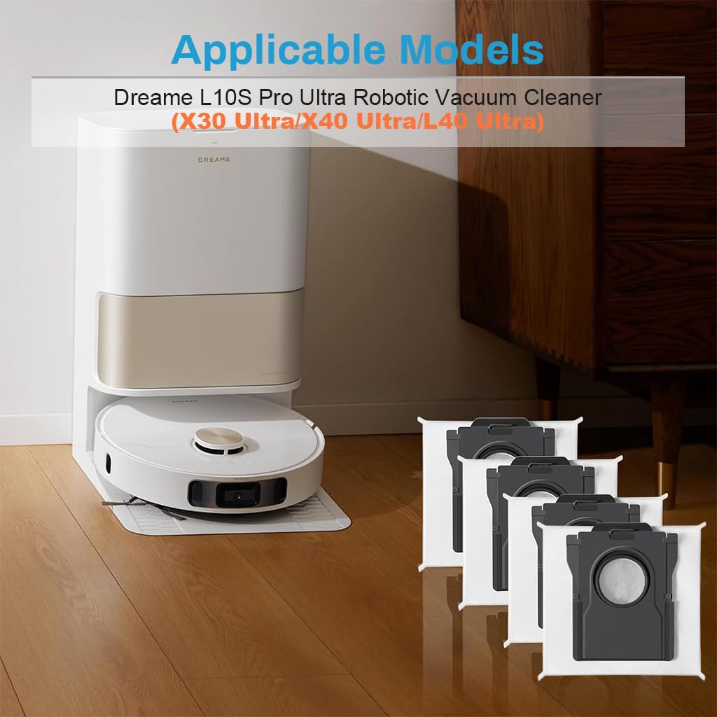 HASTHIP Dust Collector Bags for Dreame L10s Pro Ultra featuring 196x108x139mm Large Capacity | Pack of 4 with Superior Filtration