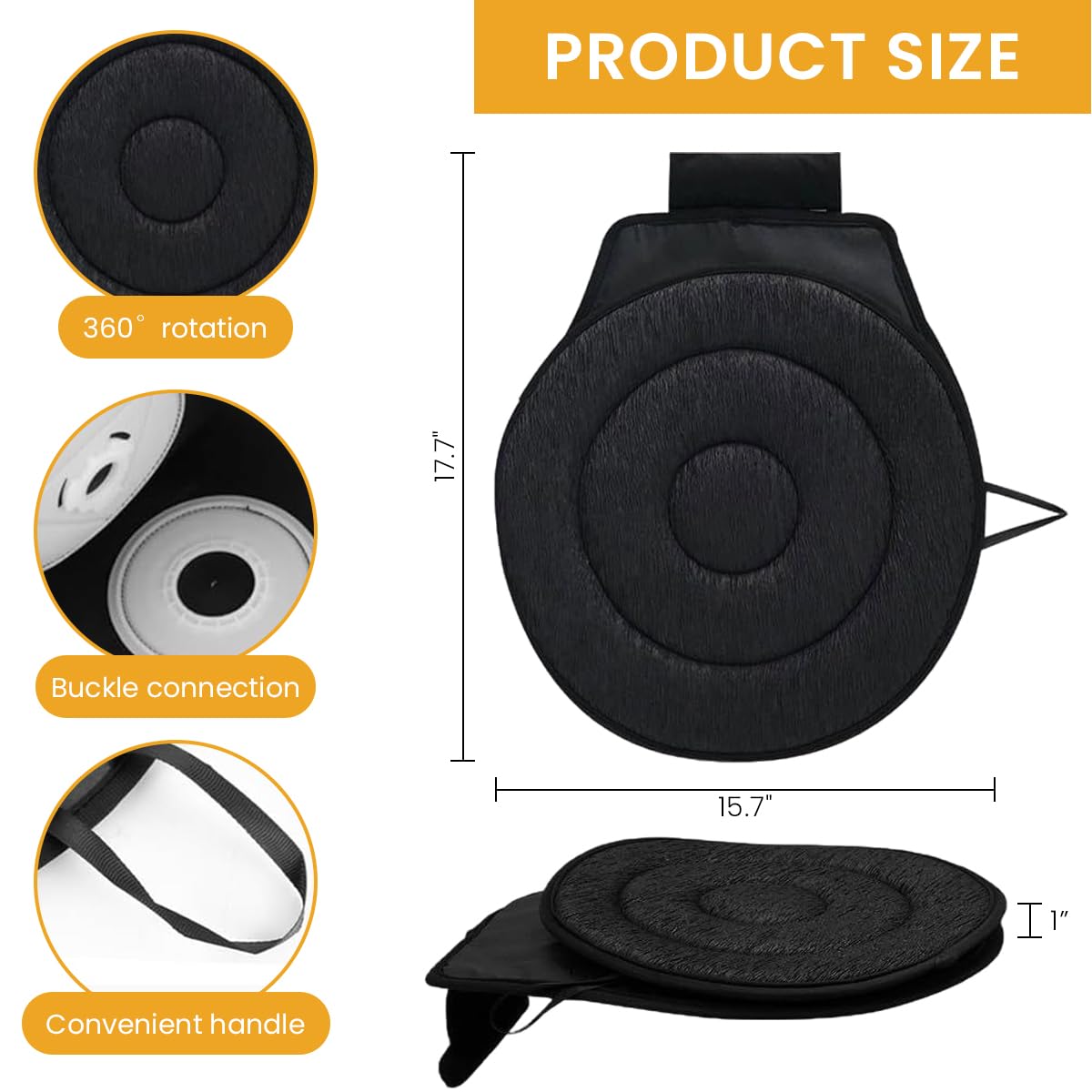 STHIRA Rotating Car Seat Cushion for Mobility Support featuring 360° Swivel and 16.54 in Design | Double Layer Soft Padding with Anti Slip Insert