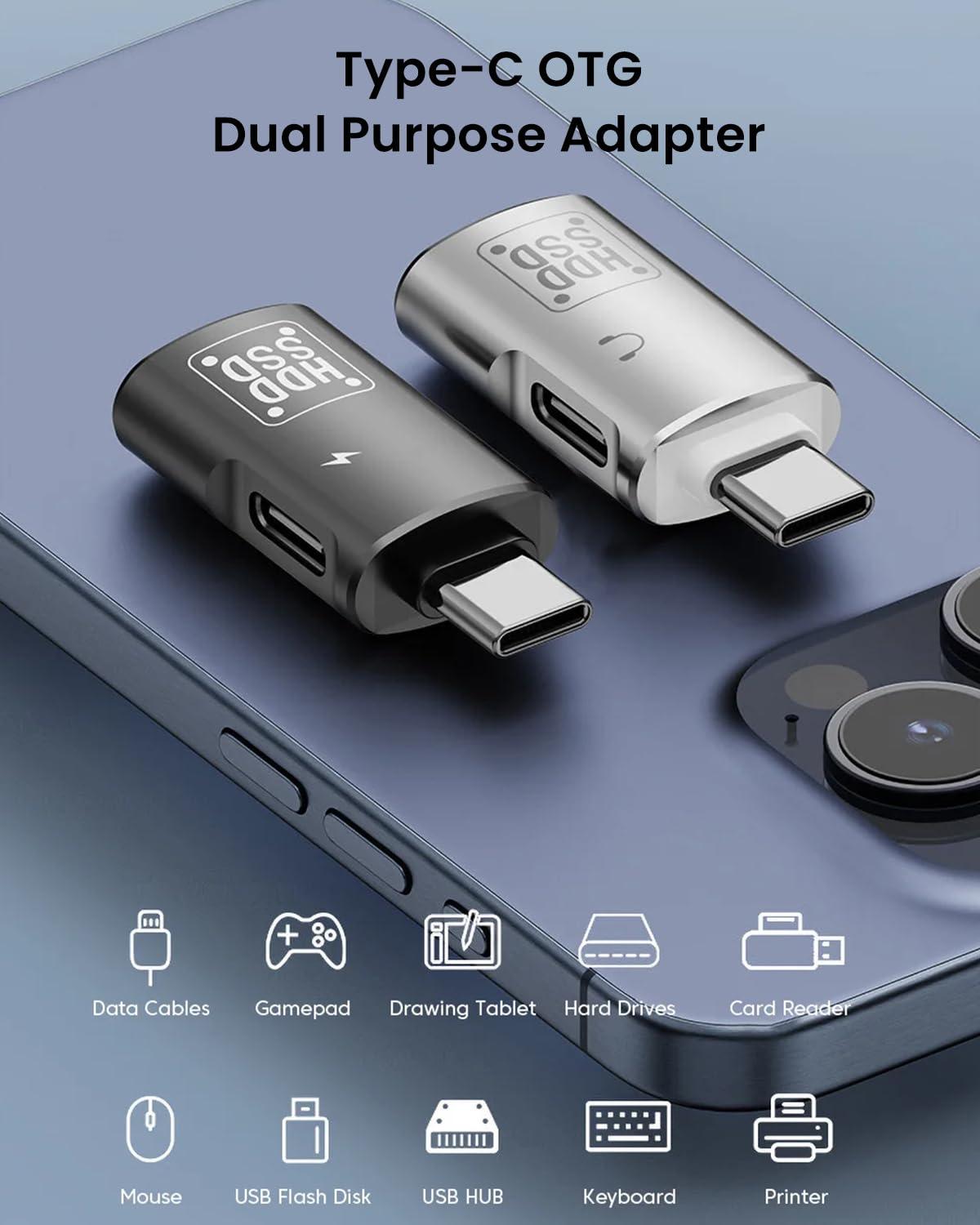 Verilux USB 3.0 to Type C Adapter for iPhone 15 and MacBook featuring Dual Type C Ports | 5Gbps Fast Data Transfer