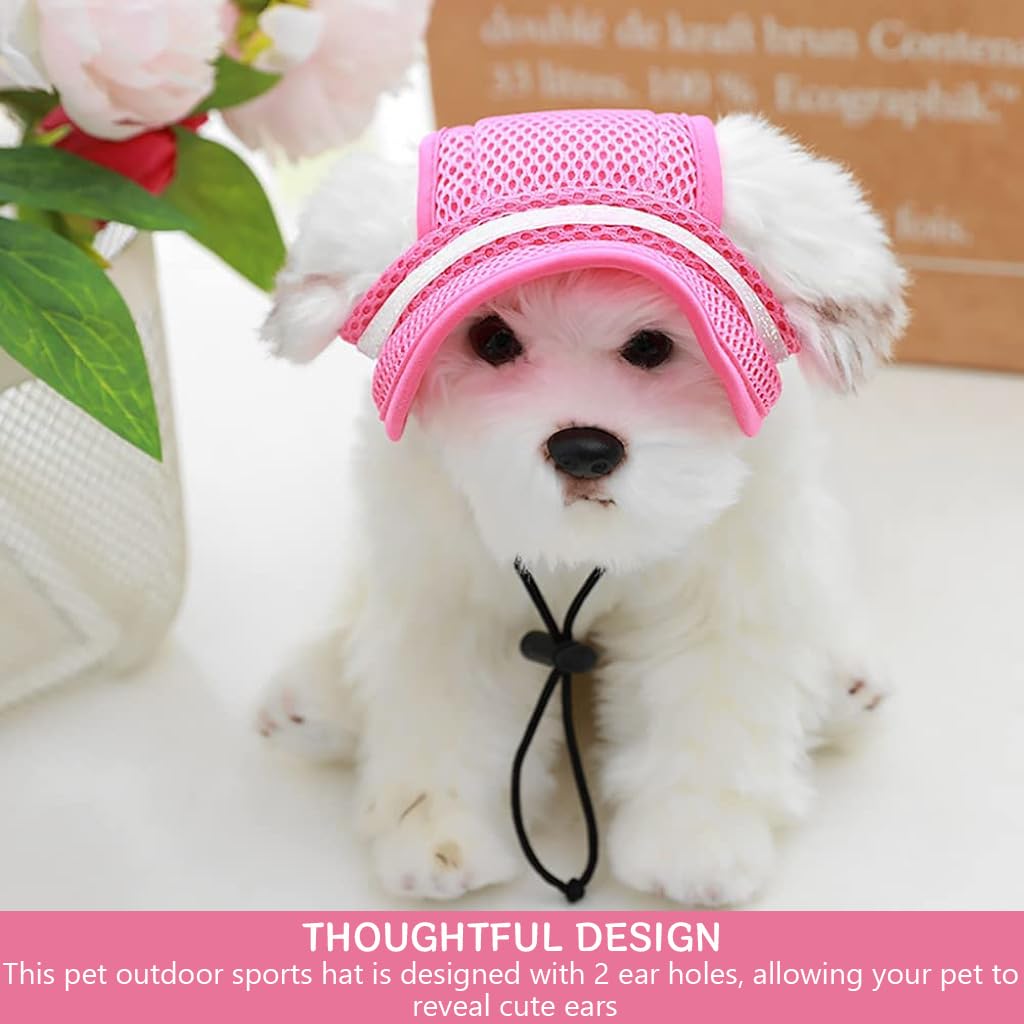Qpets Cute Pink Dog Hat for Sun Protection with Breathable Mesh and Adjustable Chin Strap