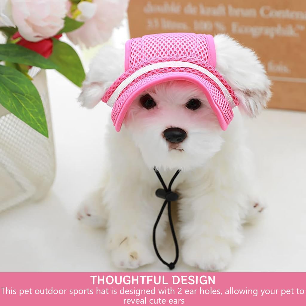 Qpets® Dog Hat, Cute Pink Pet Caps for Dogs with Sun Visor, Breathable Mesh Cat Sun Hat with Adjustable Chin Strap Fashion Outdoor Pet Hats for Cat Dog (L)