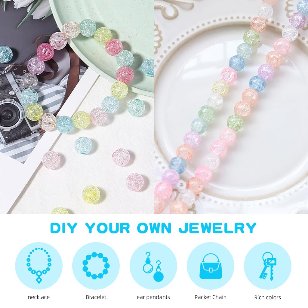 SANNIDHI Crystal Beads for Bracelet Making with 250pcs 8mm Round Acrylic Crackle Design | DIY Jewellery Crafts