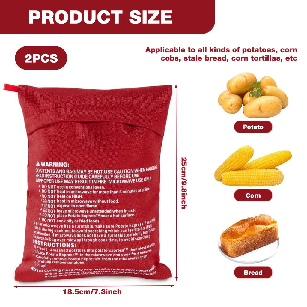 Supvox Microwave Potato Bags for 1 to 4 Potatoes featuring Reusable Steaming Pouches | Pack of 2