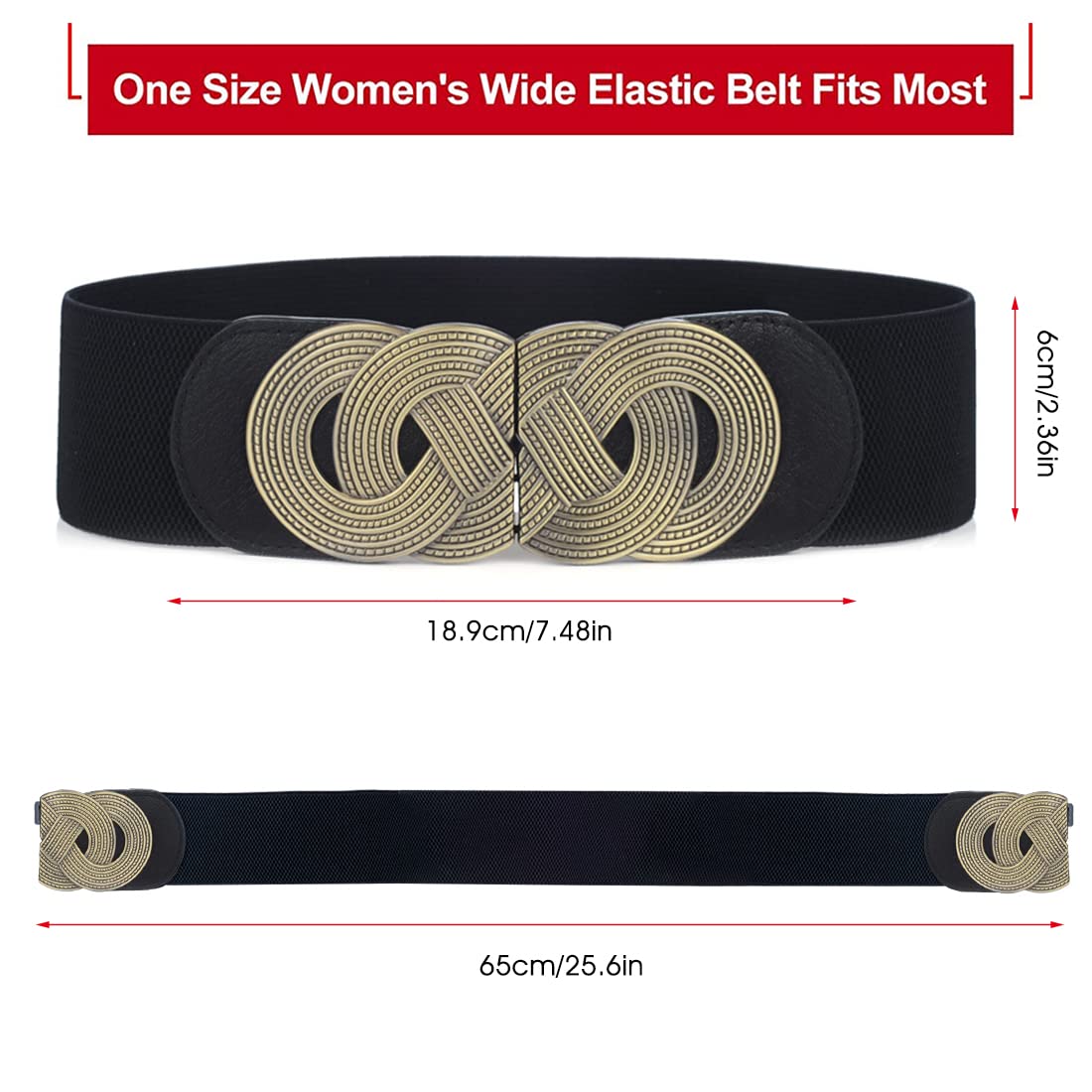 PALAY Women Stretchy Belt for Dress and Blouse featuring Interlocking Buckle 65 cm Black