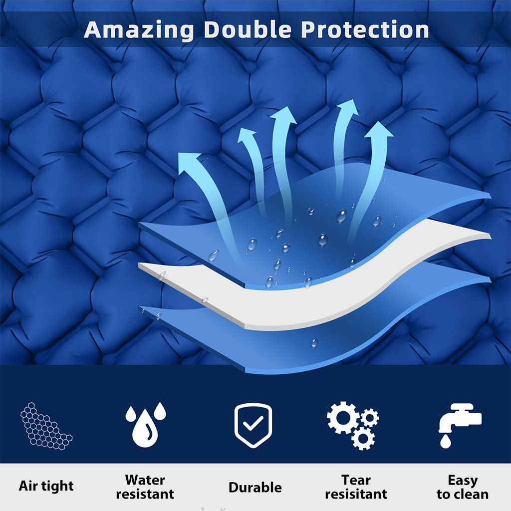 [Second-hand]Proberos@ Air Mattress with Pillow and Built-in Foot Pump, Portable Folding Camping Sleeping Bed Inflatable Mattress for Camping Backpacking Hiking Traveling Tent Car, Camping Accessories (Blue)