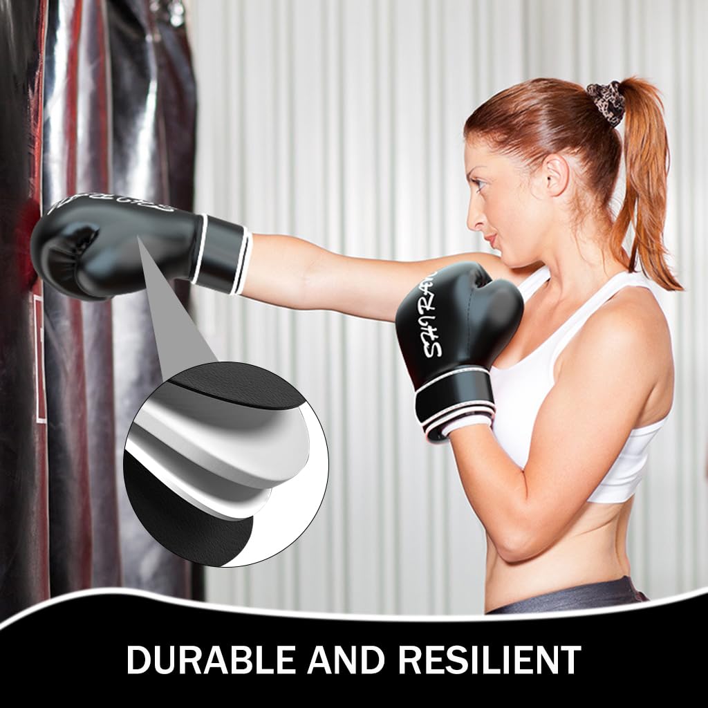 Proberos Boxing Gloves for Teens and Kids with 3 Inch Padding and PU Leather | 8oz Black