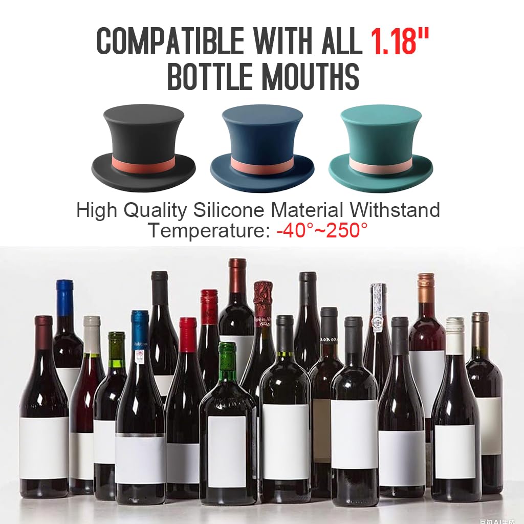 HASTHIP Wine Stoppers for Table Setting and Decoration featuring Hat Style Silicone | 3Pcs Reusable Universal Fit Plugs