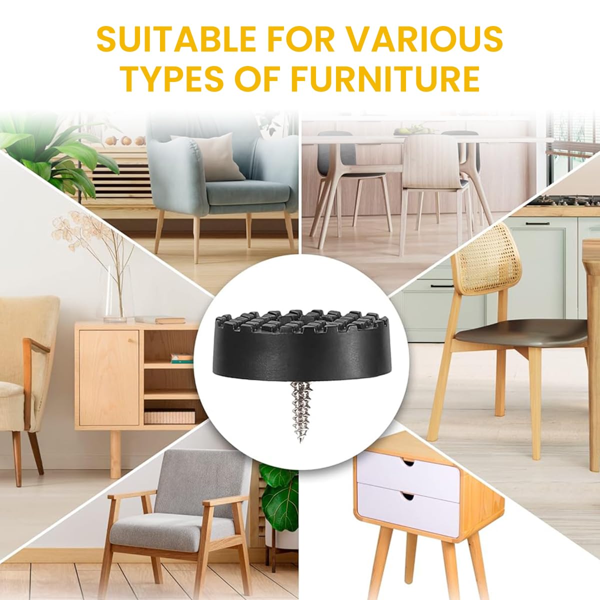 Serplex Furniture Leg Pads for Table and Chair with Screw On Anti Slip Design | 0.7 in Round Rubber Pack of 32