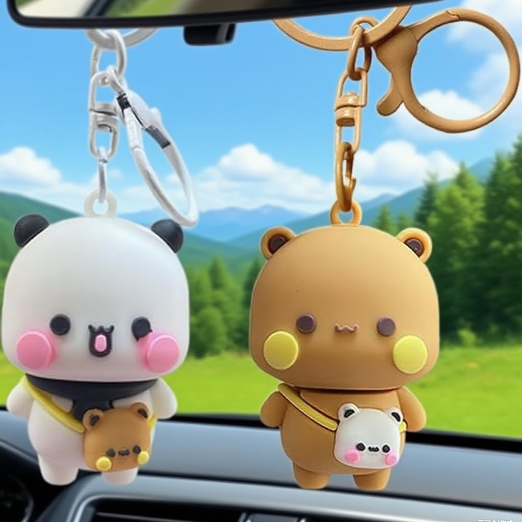 STHIRA Cute Keychains for Couples and Friends with Metal Clasp | 2pcs Resin Bear Charm