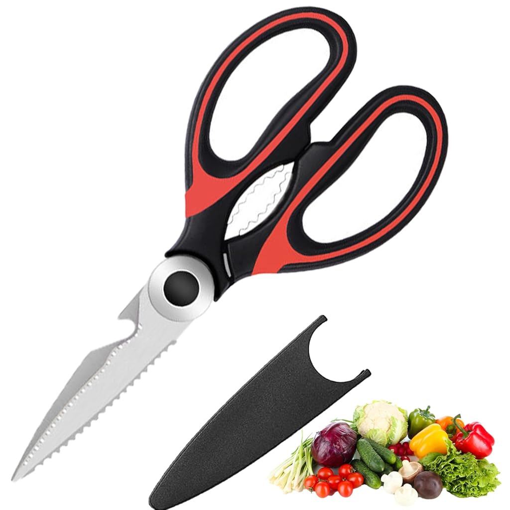 ZORBES® Kitchen Scissors with Sheath, Stainless Steel Kitchen Scissor Culinary Shears Fish Scaler Nutcracker Bottle Opener Kitchen Utility Shears for Meat, Herbs, Vegetables, Small Bones