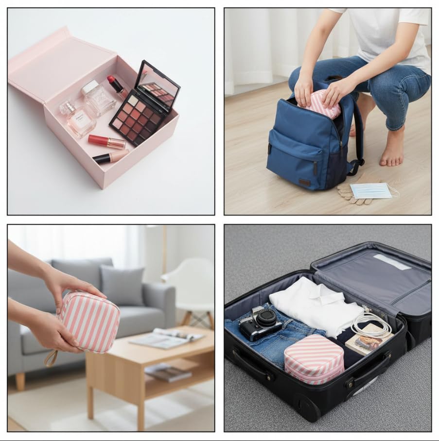 ZIBUYU Small Polyester Pouch for Travel and Cosmetics featuring Smooth Zipper | Pink Stripes 5 cm