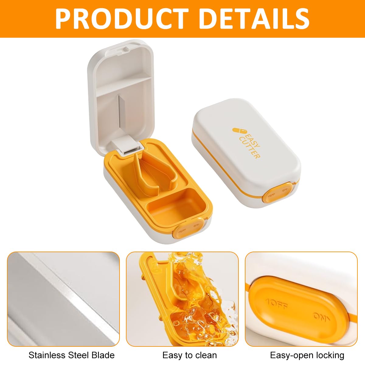 HANNEA Pill Cutter for Splitting Tablets with Stainless Steel Blade and Lockable Box | Travel-Friendly Pill Organizer