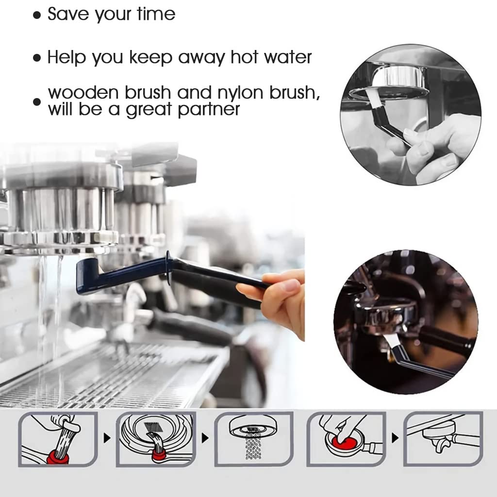 Supvox Coffee Brush Set for Espresso Machine Cleaning with 5 Nylon Brushes and Wooden Handle