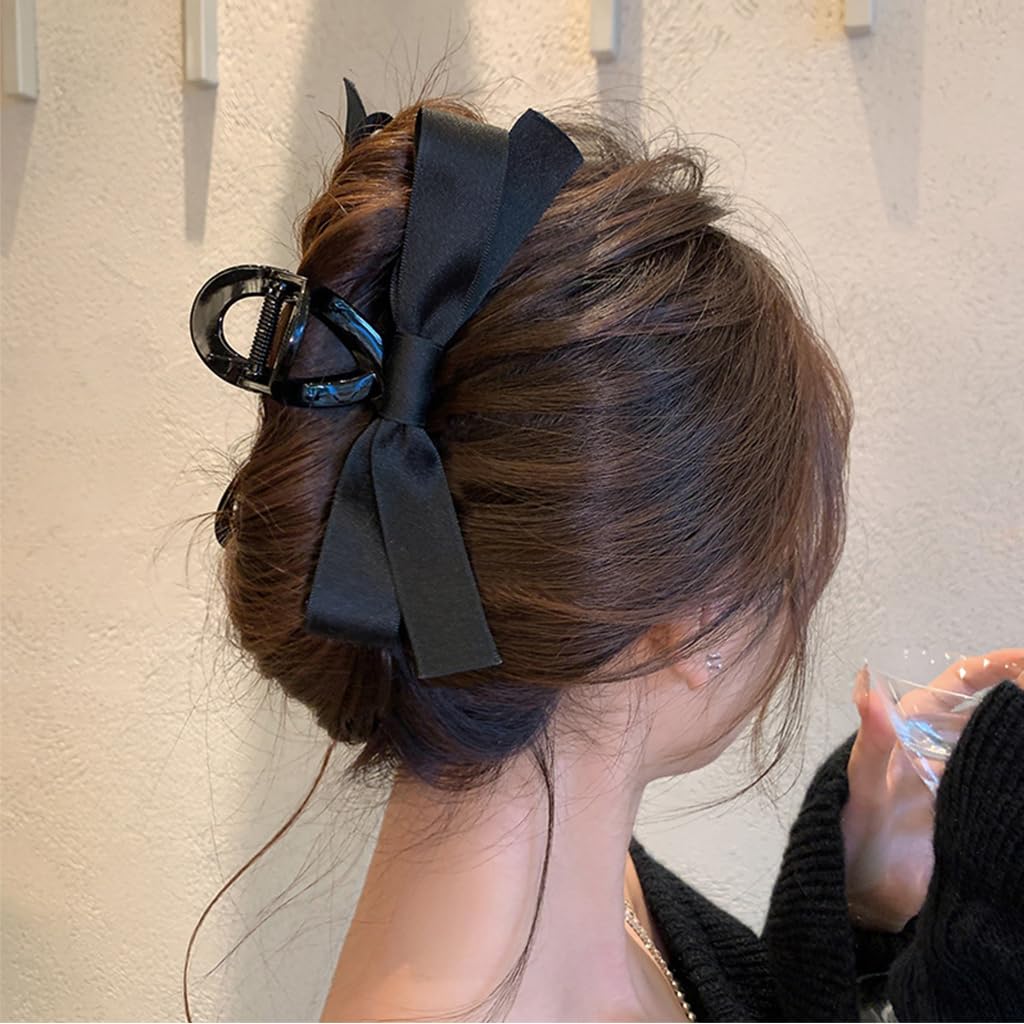PALAY Bow Hair Clips for Women featuring 5 in Large Claw with Satin Bow Knot | Black