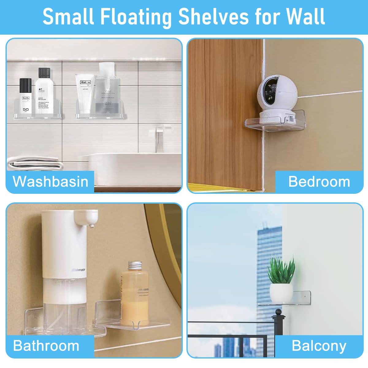 ZIBUYU Clear Acrylic Floating Shelves for Cameras and Baby Monitors | 2pcs Wall Mounted Storage