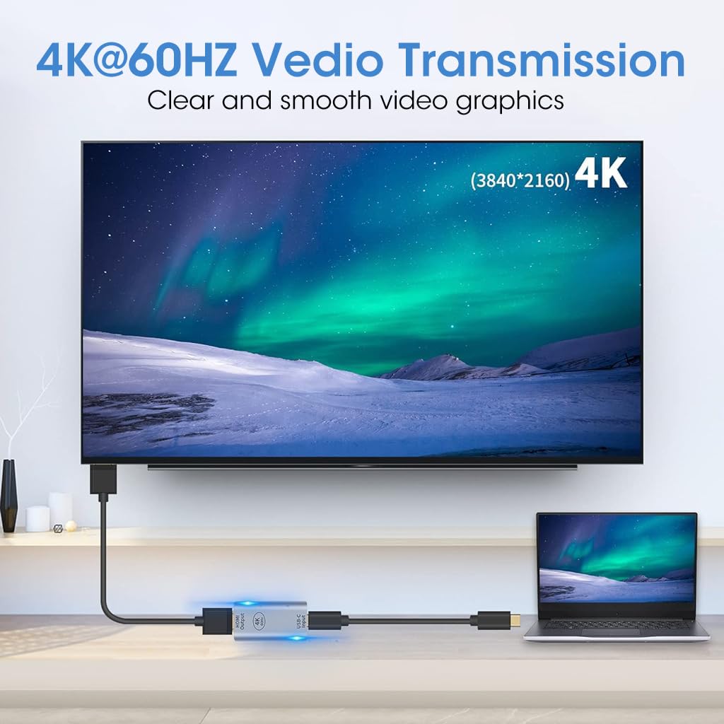 Verilux USB C to HDMI Adapter 4K@60Hz for MacBook and iPad Pro featuring Aluminum Alloy Shell