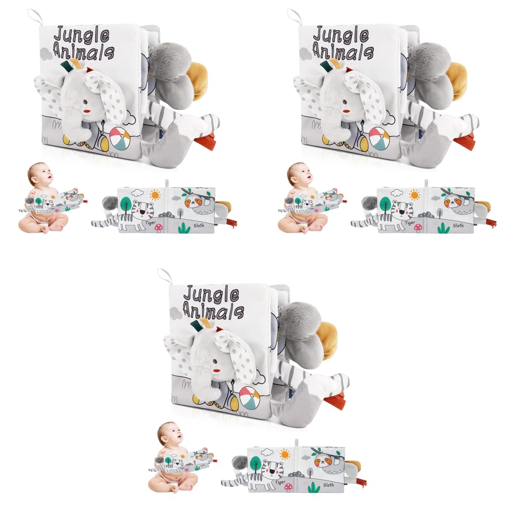 SNOWIE SOFT Elephant Baby Books for Early Learning with 3D Tails & 3 PCS Fabric Set | Sensory Toy