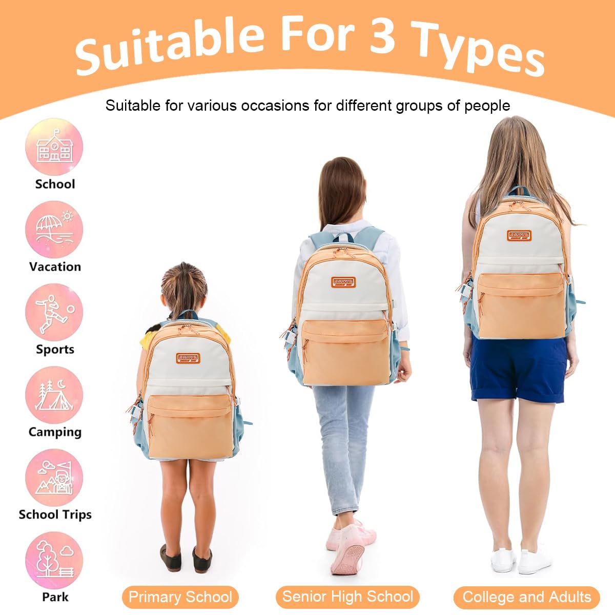 PALAY® Girls Backpack School Backpack Fashion Contrast Color Waterproof Nylon Backpack Large Double Layer Backpack Travel Backpack Casual Travel Backpack School Girls Backpack