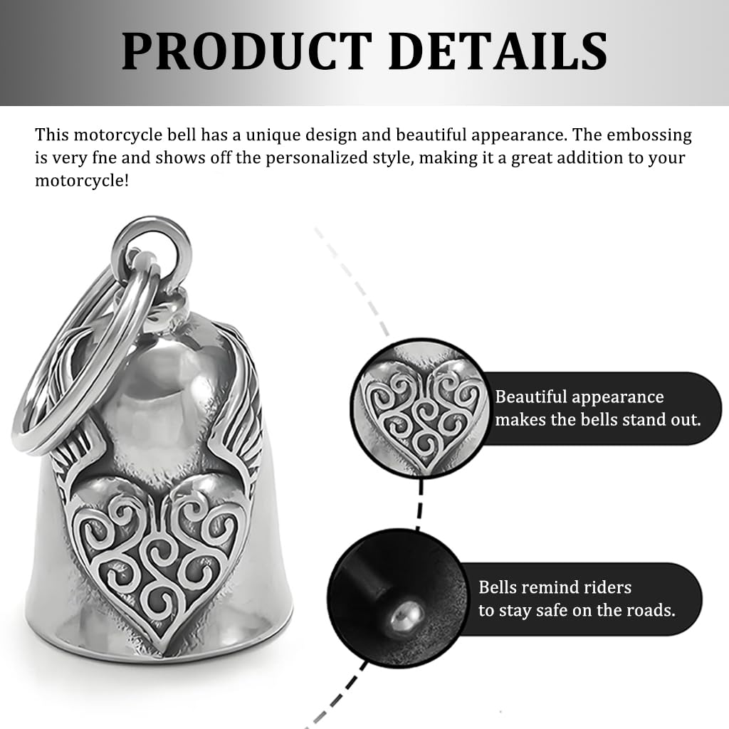 STHIRA Motorcycle Bell for Bikers with Angel Wing and Heart Design | Metal Alloy Lucky Charm Keychain