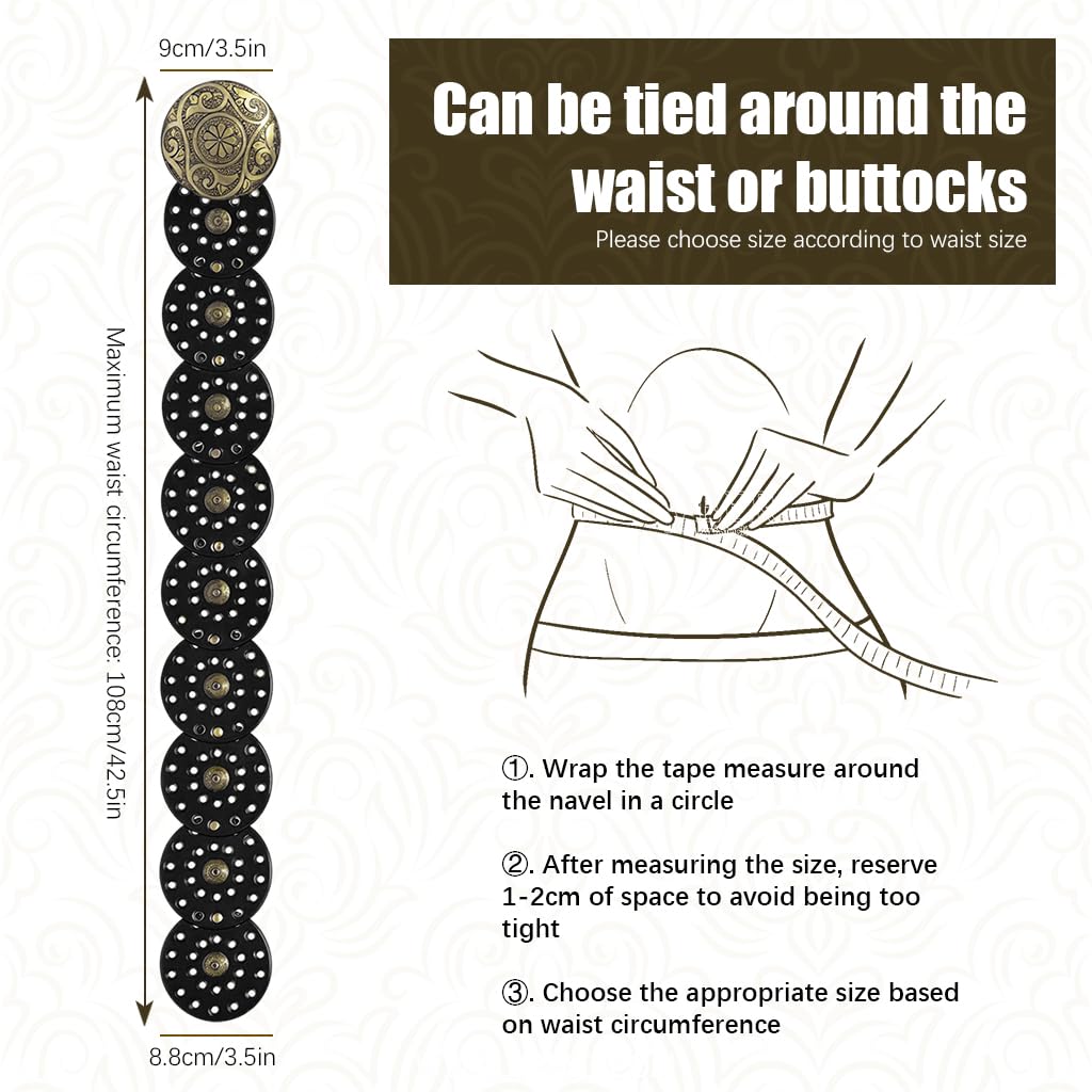 SANNIDHI Women Leather Belt for Dresses and Jeans with Round Disk Concho Design | 2PCS Black Vintage Boho Style