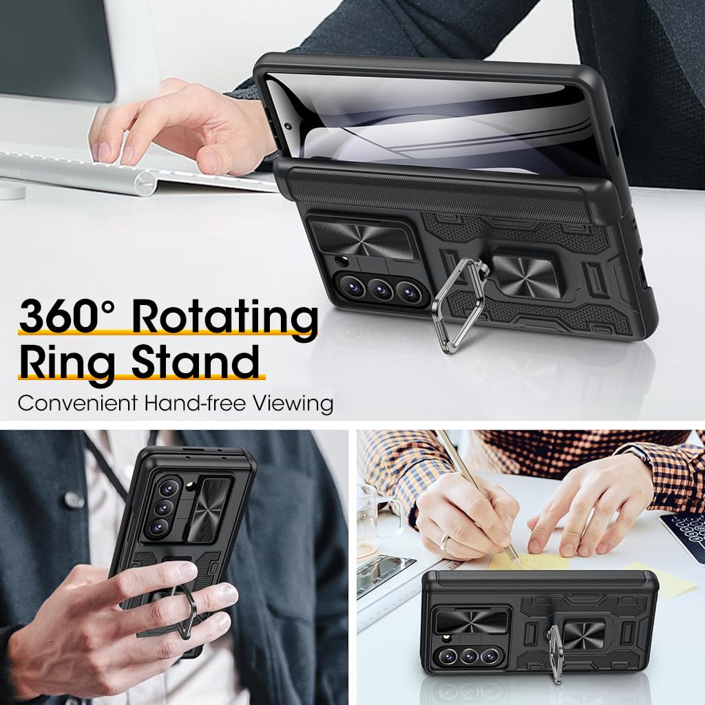 ZORBES Phone Case for Samsung Galaxy Z Fold 5 with 360° Rotatable Kickstand and Sliding Camera Lens Cover
