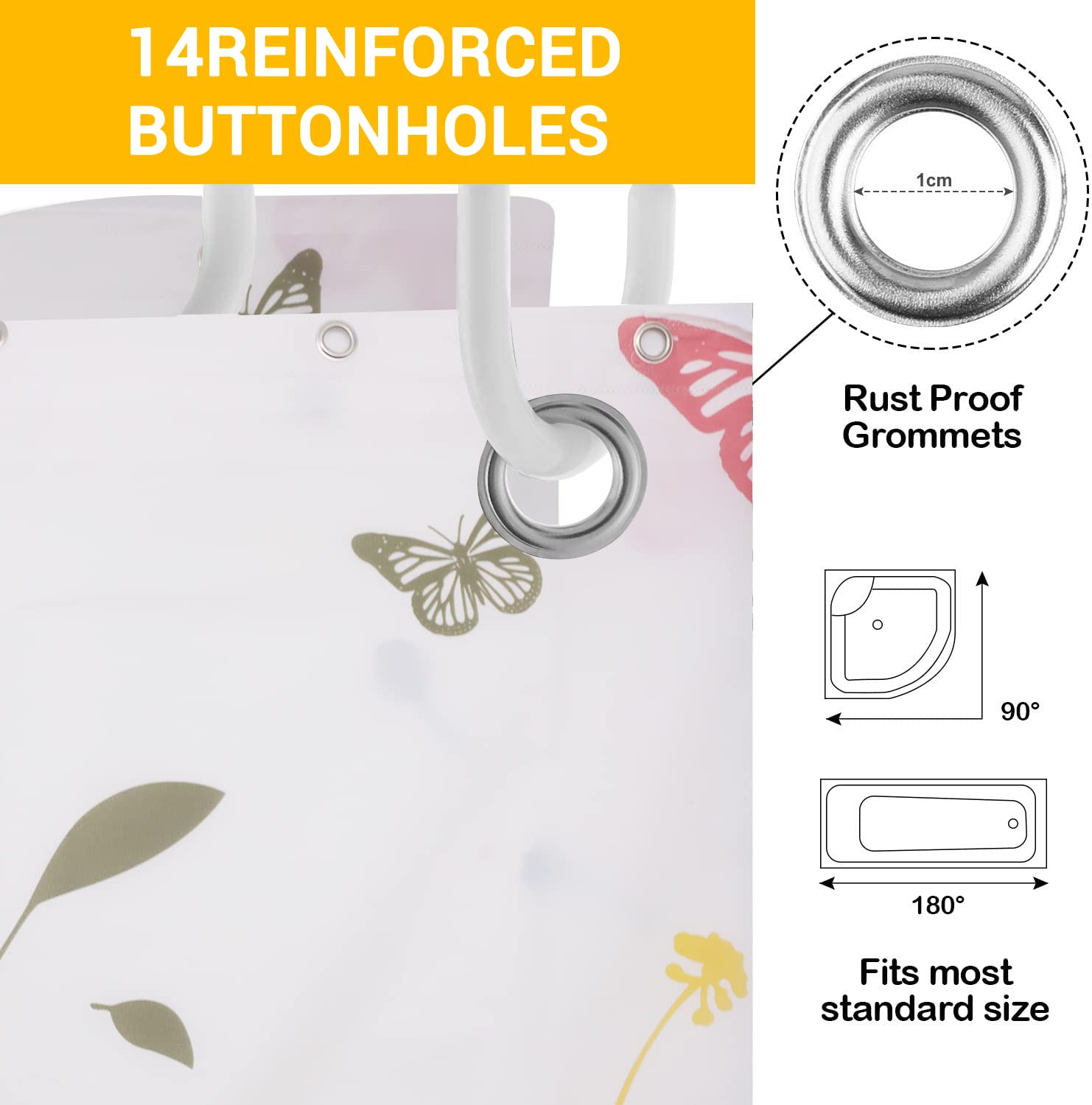 HASTHIP Shower Curtain for Bathroom with 14 Hooks featuring Orange Dandelion Print 70.8x70.8 in Fabric | Waterproof Quick Dry PEVA