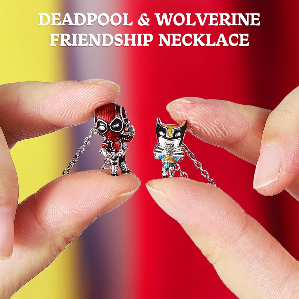 SANNIDHI Friendship Necklaces for Men and Boys with 45cm Adjustable Silver Chains | Deadpool and Wolverine Pendant Jewellery Gifts