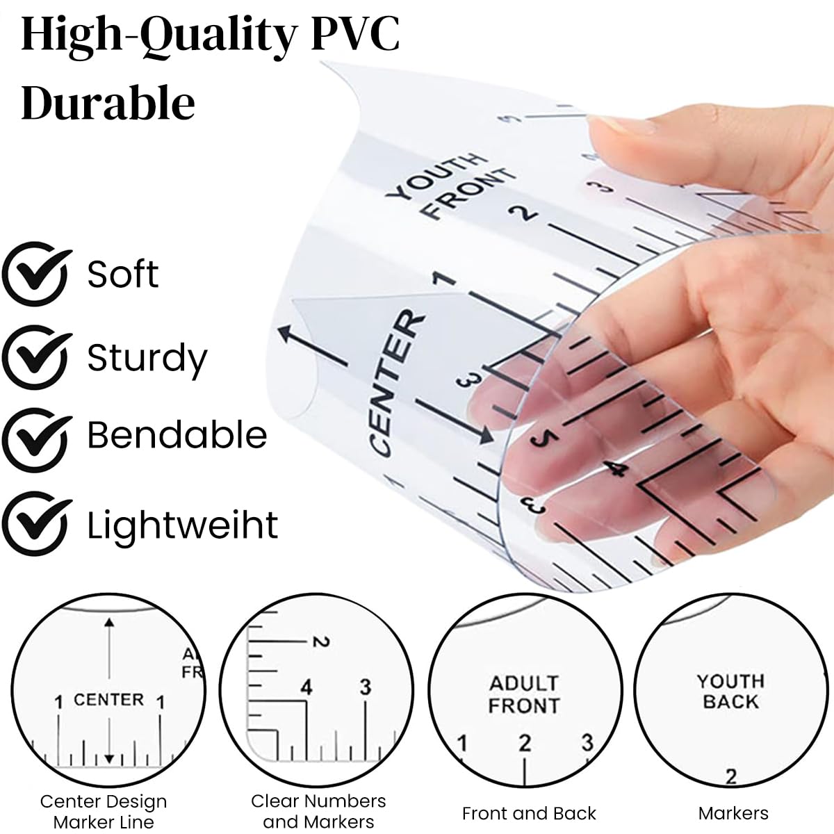 HASTHIP Tshirt Ruler Guide for Vinyl Alignment featuring Clear PVC Design | 24PCS Set for All T Shirt Sizes