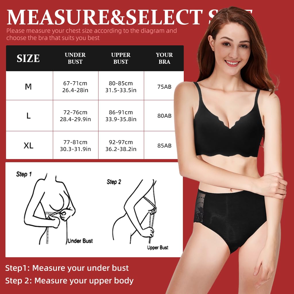 PALAY Seamless Bra for Women with V Neck Floral Edge and Removable Pads | Ice Silk Comfort