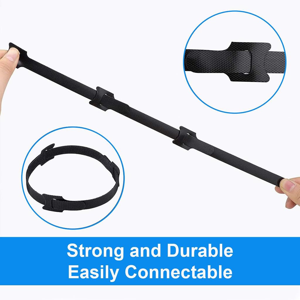 ZIBUYU Cable Organisers for Desk and TV Setup with Self Adhesive Velcro Straps 100pc | Reusable Nylon Ties