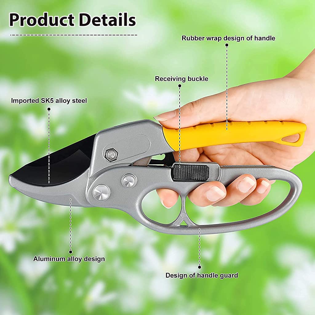 HASTHIP Gardening Scissor Stainless Steel Garden Snip with Safety Lock Garden Shears Sharp Cutter Pruners Scissor for Lawn, Garden & Potted Plants (A)