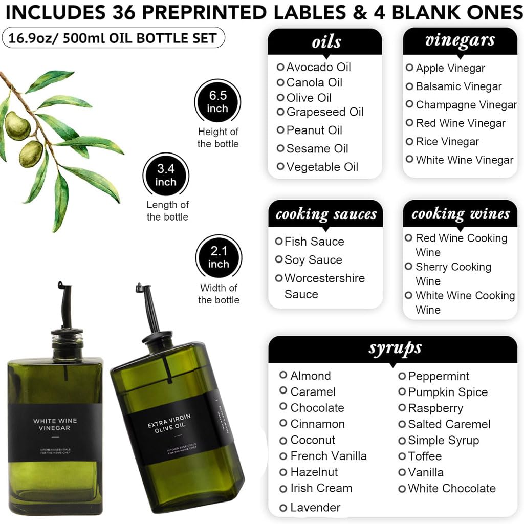 Supvox Oil Dispenser Bottles for Kitchen with Long Pour Nozzles and Dark Glass 500ml | 2 Pack