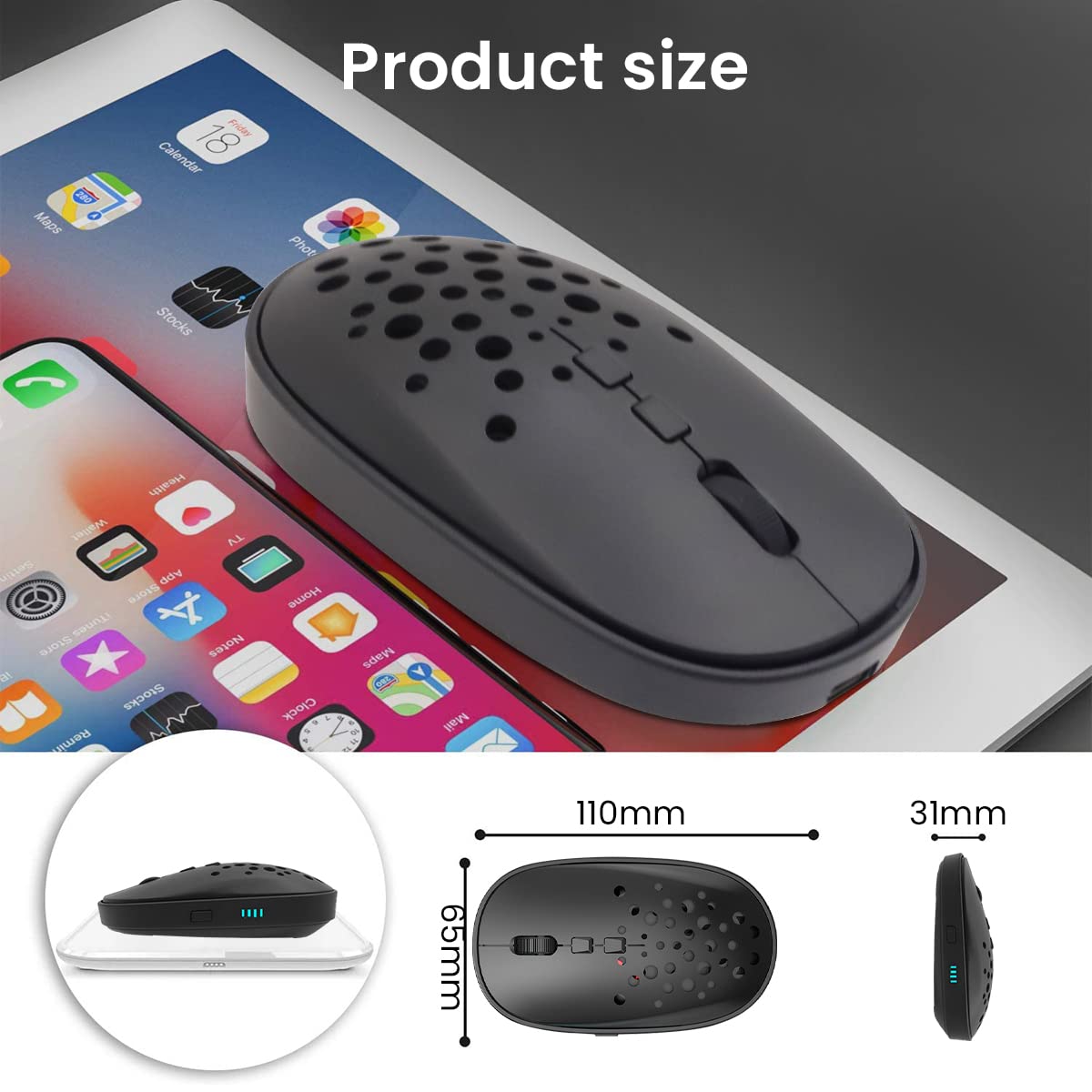 Verilux Wireless?Mouse?for?Laptops, Dual Mode Slient Bluetooth Mouse with 2.4Ghz Nano, Optical Cordless Rechargeable Mouse with 3 Adjustable DPI, Battery Indicator for PC Laptop MacBook Air Pro iPad